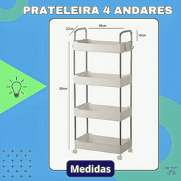 Prateleira Multiuso 4 Andares Estante Rodinhas Facil Montar Cor:branco - 4