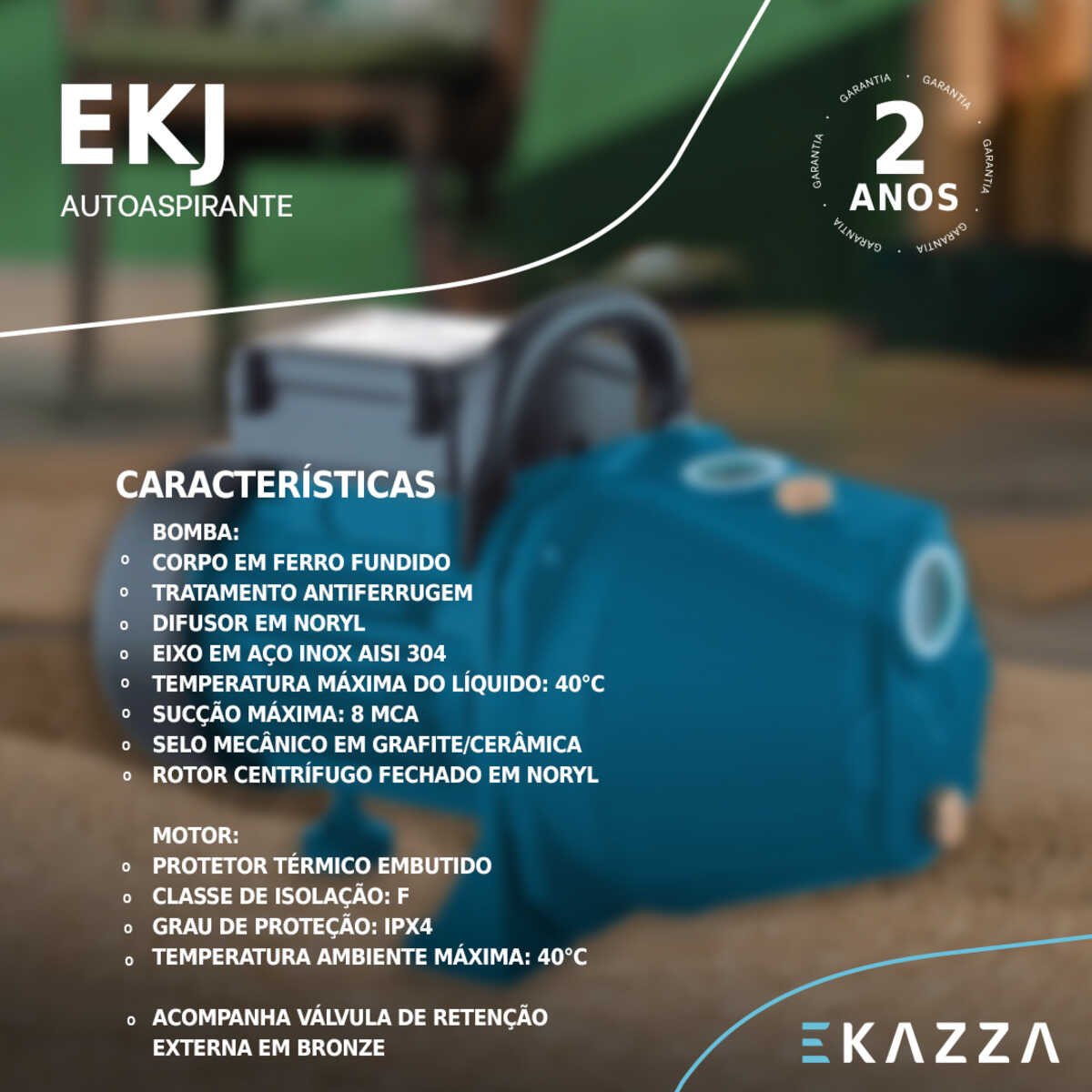 Motobomba Autoaspirante EKJ600I 0,8 HP Aquastrong Voltagem:220V - 3