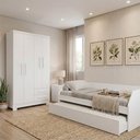 Ver imagem 1 de Conjunto Quarto Sofá-Cama Duo com Cama Auxiliar + Guarda-Roupa Paris 4 Portas 2 Gavetas - Branco