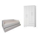 Ver imagem 5 de Conjunto Quarto Sofá-Cama Duo com Cama Auxiliar + Guarda-Roupa Paris 4 Portas 2 Gavetas - Branco
