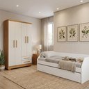 Ver imagem 6 de Conjunto Quarto Sofá-Cama Duo com Cama Auxiliar + Guarda-Roupa Paris 4 Portas 2 Gavetas - Branco