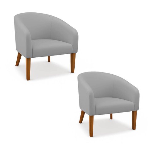 Poltrona Sala Decorativa Kit 2 Stella Pé Madeira Trapézio Castanho Suede Cinza D03 - D’Rossi