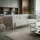 Ver imagem 3 de Sofá 3 Lugares 240cm Retrô Pés de Madeira Luxo Premium Estofado em Bouclé Cinza Sala e Recepção