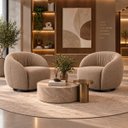 Ver imagem 2 de Kit 2 Poltrona Giratória 360° Orgânica Bouclé Sala Nuvem:Bouclê/Capuccino