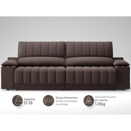 Sofá com Porta Copos Carregador USB Ret Rec Murano 2,30m Velosuede Chocolate - NETSOFAS - 4