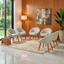 Ver imagem 1 de Kit 6 Poltrona Sala Decorativa Louis Veludo Gelo Pés Palito Castanho