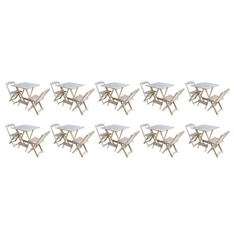 Kit 10 Jogos De Mesa Dobravel Com 2 Cadeiras De Madeira 70X70 - Sem Pin - Marrom