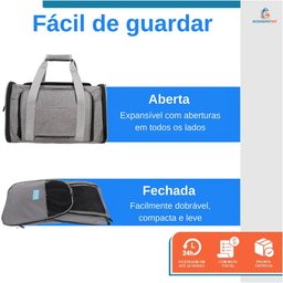 Kit Bolsa Pet Expansivel Transporte Viagem Cachorros e Gatos Cinza + Par de Luvas Magnética - Duke & - 5