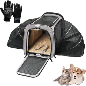 Kit Bolsa Pet Expansivel Transporte Viagem Cachorros e Gatos Cinza + Par de Luvas Magnética - Duke &
