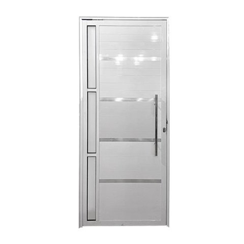 Porta de Alumínio Frisada Com Visor Lado Direito 210x80 Branco Allo Esquadrias