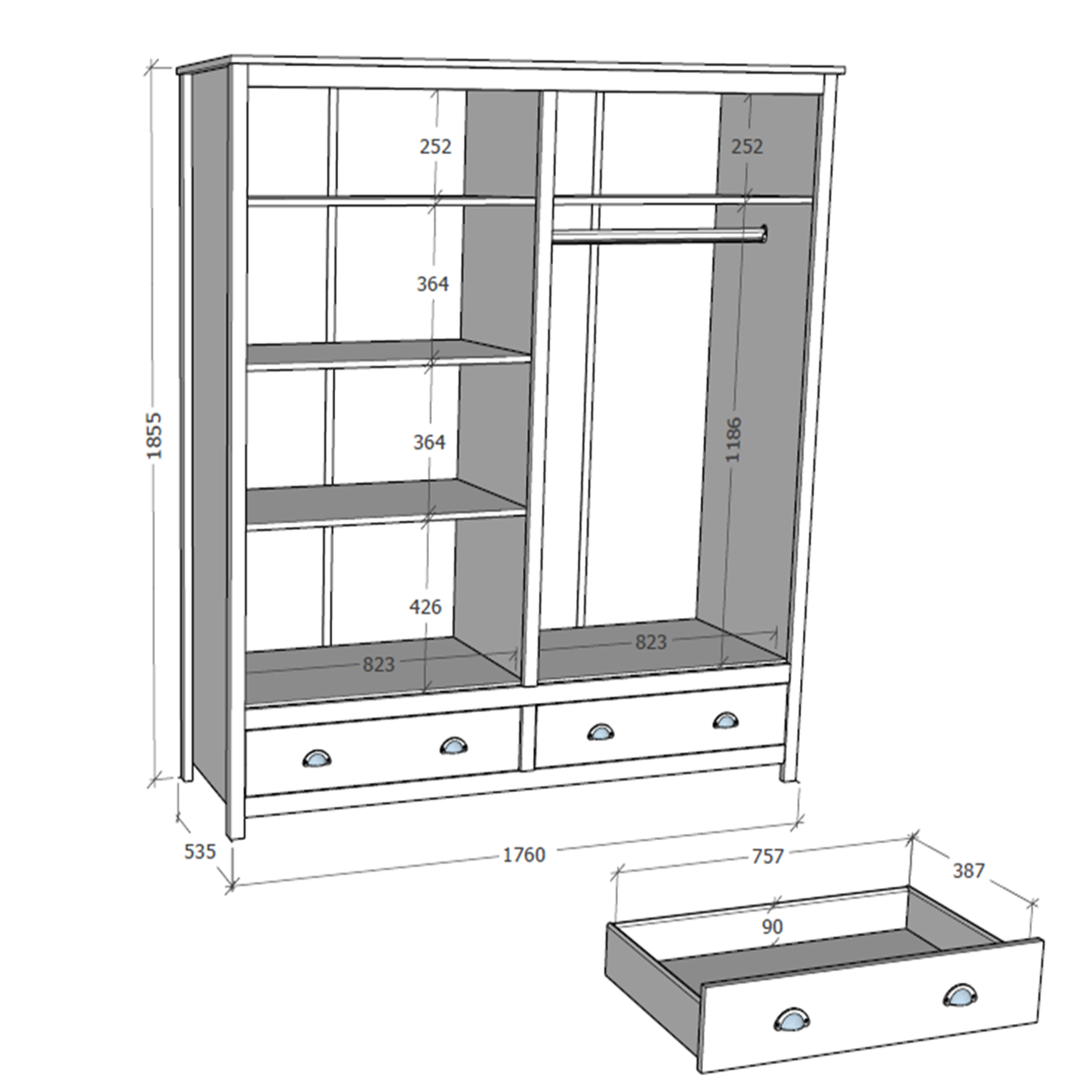 Guarda-Roupa Casal 4 Portas 2 Gavetas Topázio Finestra - 6