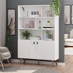 Estante Para Livros 2 Portas 6 Prateleiras com Pés Retro em Madeira Yescasa - 1