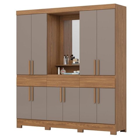 Guarda Roupa Casal Daniel 10 Portas 3 Gavetas com Espelho e Pés em Abs Nature Avelã - Henn - Briz
