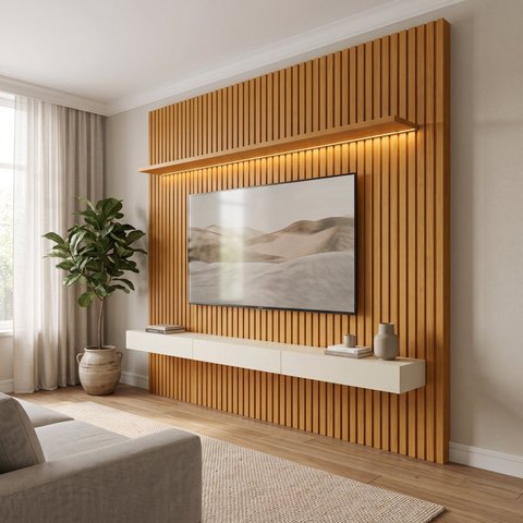Painel para TV até 90 Polegadas 100% MDF 228cm com LED e 3 Gavetas