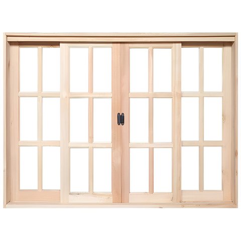 Janela de Madeira Vitro de Correr Quadriculado Reto Eucalipto Bat de 10 Cm Linha Pop-1.40(l)x1.00(a)