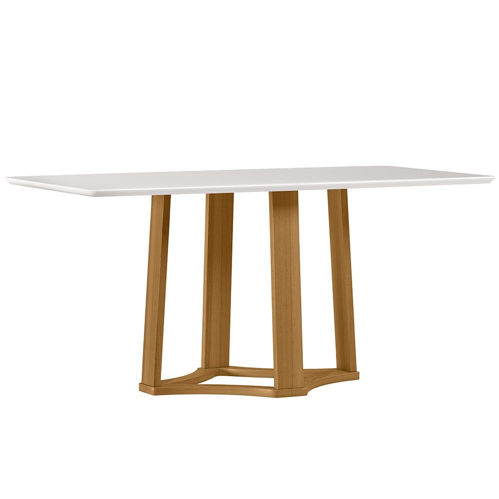 Mesa de Jantar Retangular 170cm Tampo MDF Vidro Trevisan N02 Ypê/Off White - Mpozenato - 1