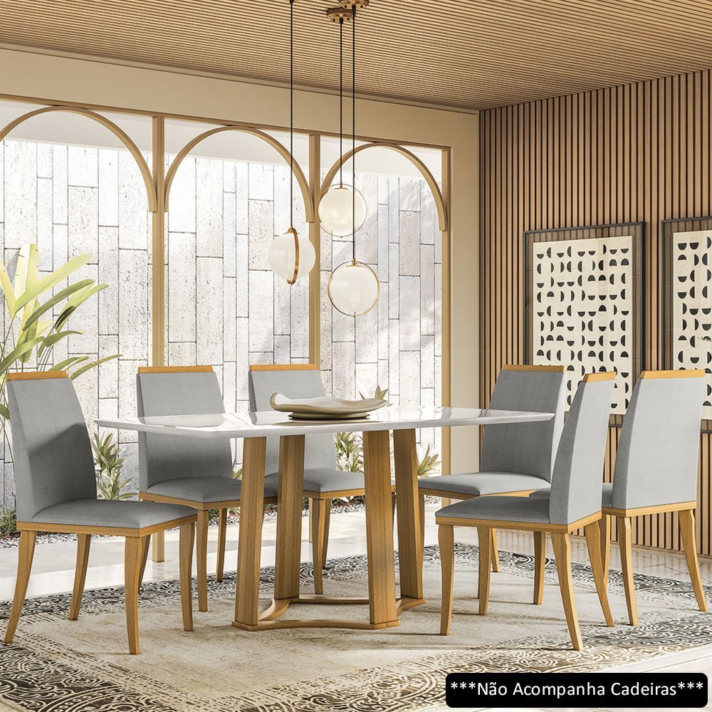 Mesa de Jantar Retangular 170cm Tampo MDF Vidro Trevisan N02 Ypê/Off White - Mpozenato - 2