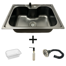 Cuba Pia Gourmet Aço Inox 304 Preto 60x42 C/ Acessórios - 1