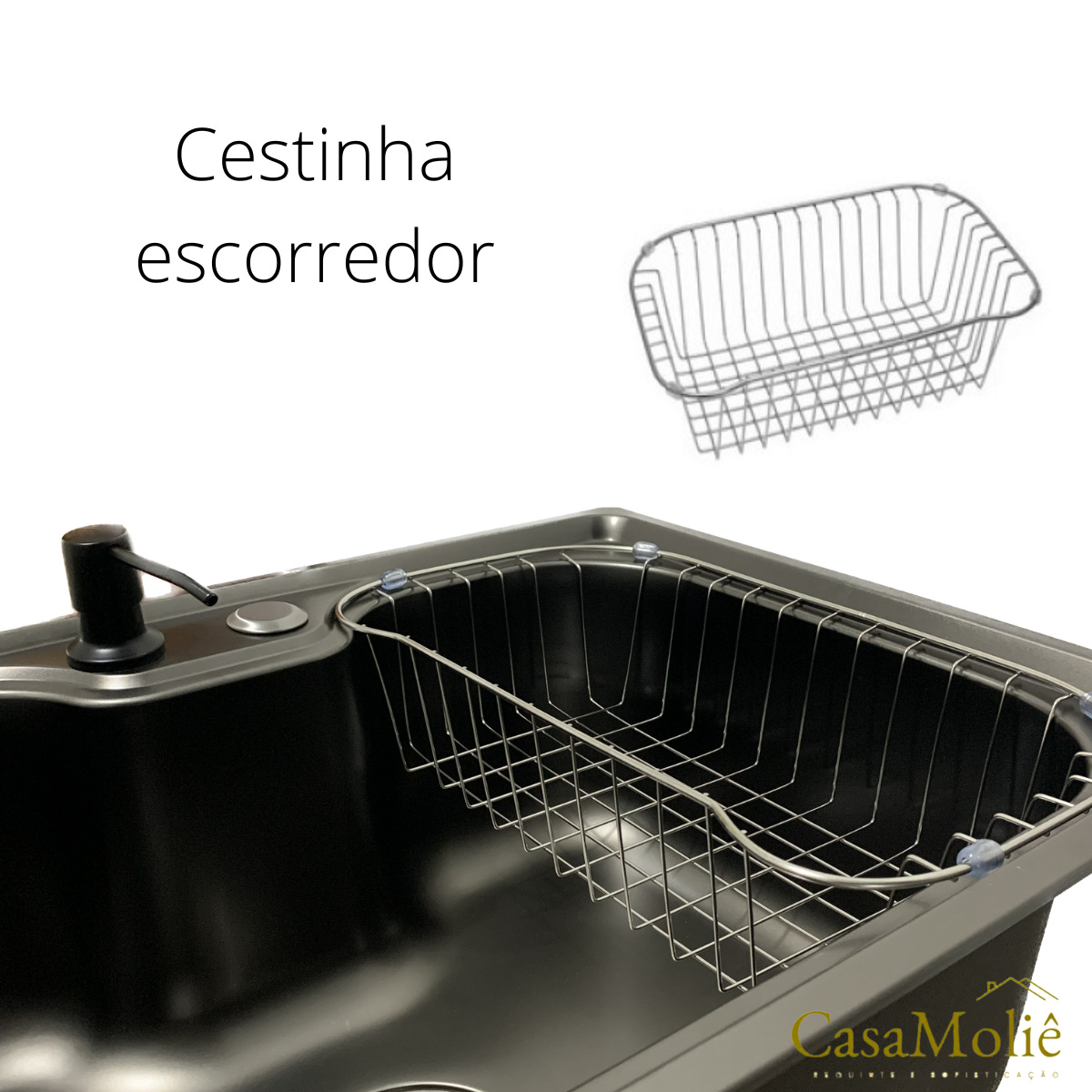 Cuba Pia Gourmet Aço Inox 304 Preto 60x42 C/ Acessórios - 3