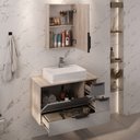 Ver imagem 3 de Conjunto Gabinete Banheiro Yaris 80cm (gabinete + Cuba + Espelheira +tampo Vidro) Madeirado / Cinza