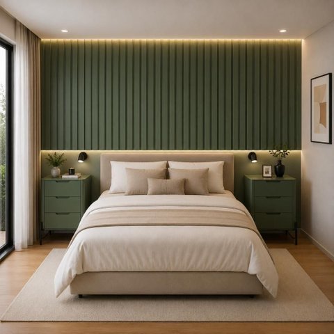 Conjunto Painel Ripado Bend 6 Gavetas MDF Musgo com Preto Casa Lar Shop