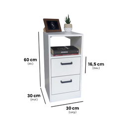 Mesa de Cabeceira Branca 30cm 2 Gavetas Mdf Quarto Gaveteiro Puxador Arquivo-sem Rodinhas (montado) - 2