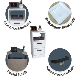 Mesa de Cabeceira Branca 30cm 2 Gavetas Mdf Quarto Gaveteiro Puxador Arquivo-sem Rodinhas (montado) - 4