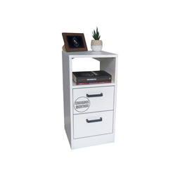 Mesa de Cabeceira Branca 30cm 2 Gavetas Mdf Quarto Gaveteiro Puxador Arquivo-sem Rodinhas (montado) - 1