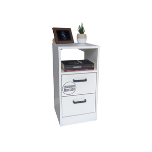 Mesa de Cabeceira Branca 30cm 2 Gavetas Mdf Quarto Gaveteiro Puxador Arquivo-sem Rodinhas (montado)