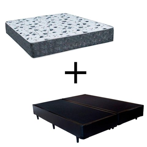 Cama Box Casal 138 Bipartido Tecido Preto com Colchão Alegro D28 Cinza 57x138x188
