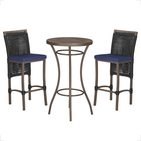 Mesa Bistrô e 2 Banquetas Roma Marrom Corda Náutica Estofado 10 Trama Original