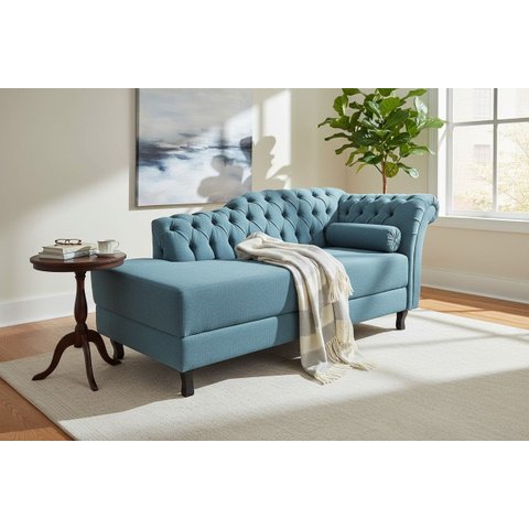 Recamier Decorativo Divã Styllus Lado Esquerdo Linho Azul