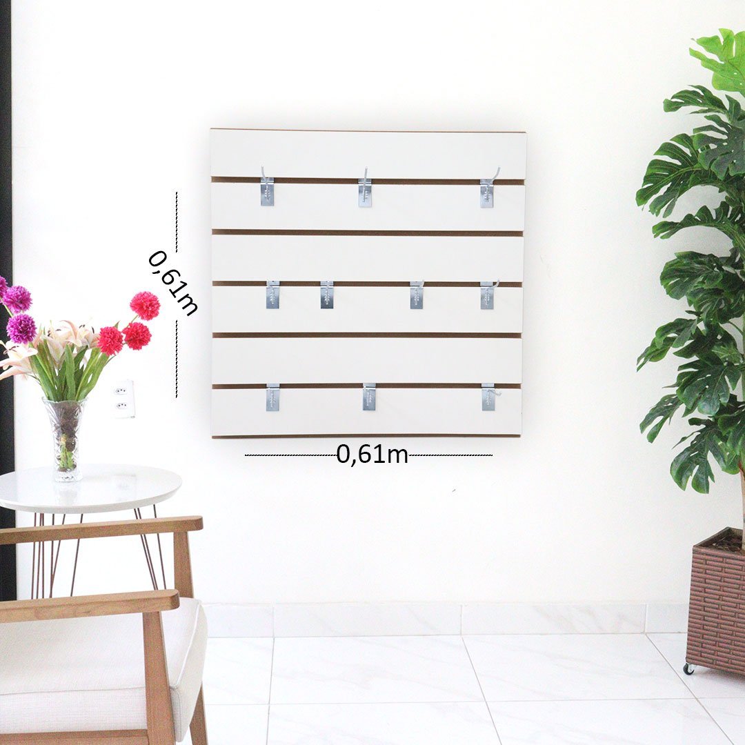 Painel Canaletado Branco em Mdf 0,61 x 0,61m + 10 Ganchos de 20cm Zincado - 4