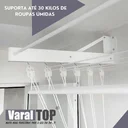 Ver imagem 3 de Varal De Parede Individual 200cm x 06 Varetas - Em Alumínio Branco