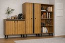 Ver imagem 1 de Conjunto Escritório 3 Peças - Armário, Estante Livros e Armário de Apoio Lâmina Mel/Preto E00KIT09