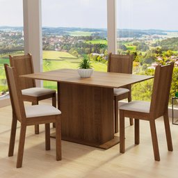Conjunto Sala de Jantar Madesa Luana Mesa Tampo de Madeira com 4 Cadeiras Rustic/Pérola Cor:Rustic/P - 1
