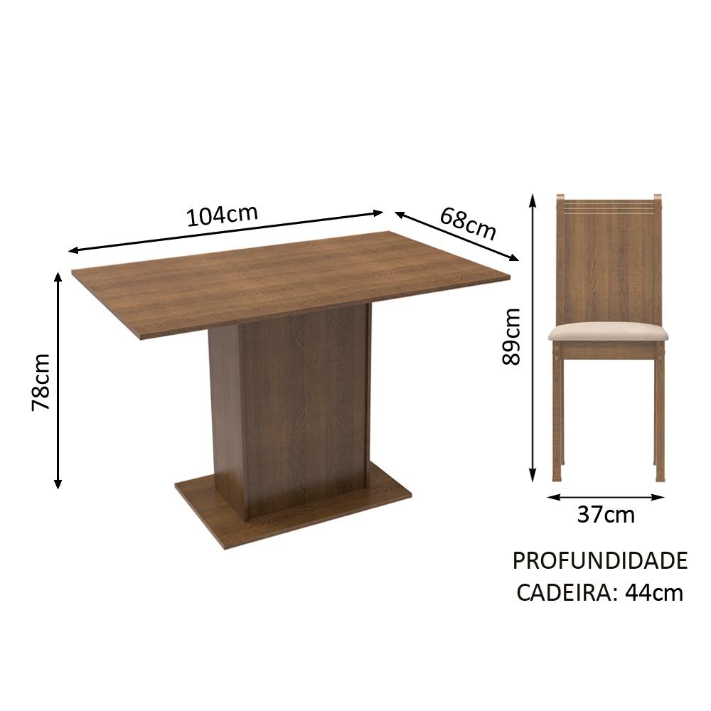 Conjunto Sala de Jantar Madesa Luana Mesa Tampo de Madeira com 4 Cadeiras Rustic/Pérola Cor:Rustic/P - 3