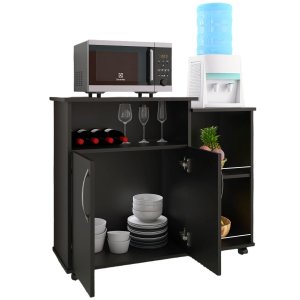 Fruteira Balcão 2 Portas Cozinha Base Microondas Multiuso ClickForte Armário Fruteira Preto
