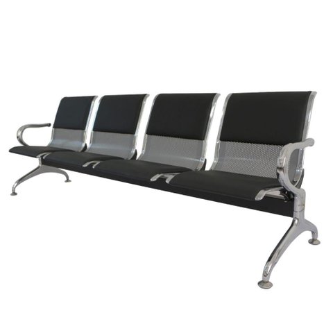Longarina Estofada 4 Lug Nr-17 Dubai Fratini 226 Cm Aço Carbono, Cromado e Pintura Cinza C/ Braços