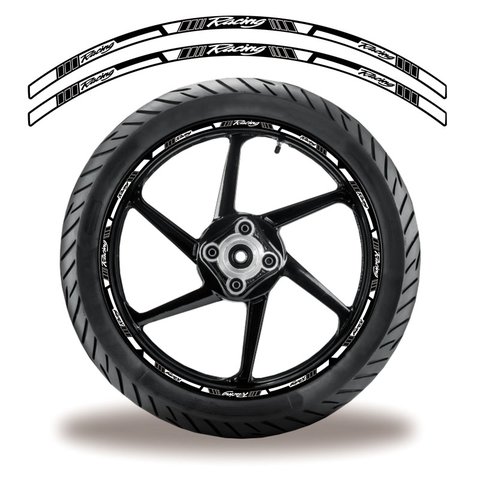 Friso de Roda Adesivo Refletivo Racing Branco e Preto Cobra Motoparts