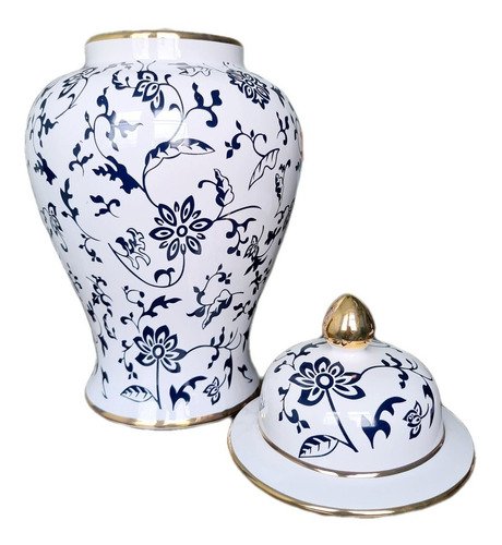 Vaso Decorativo Porcelana Branco Marinho Dourado 37x21 - 2