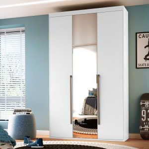 Guarda Roupa Solteiro com Espelho 3 Portas 3 Gavetas MDF Originale Belmax:Branco