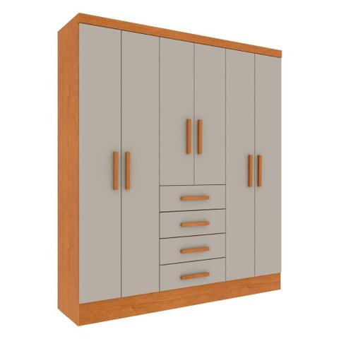 Guarda-Roupa Casal com 6 Portas e 4 Gavetas 180cm Multimóveis CR35481 Cinamomo/Off White