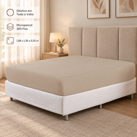 Lençol Avulso Versatile Casal Micropercal 300 Fios Elástico Cáqui
