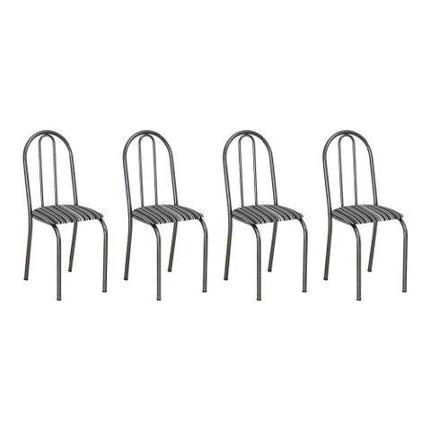Kit 4 Cadeiras de Cozinha Califórnia Estampado Preto Listrado Pés de Ferro Preto