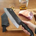 Ver imagem 7 de Cutelo Artesanal 8' Churrasco Cabo de Madeira Carne Cozinha Brut Forge Aço Carbono 1070