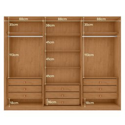 Guarda-roupas Caleb 270cm 3 Portas 9 Gavetas 5 Prateleiras com Pés 3gav3 - Lopas Amendoa Clean/off W - 3