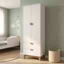 Ver imagem 1 de Guarda-Roupa Infantil Magia 66,5cm 2 Portas 2 Gavetas MDP Cabideiro Pés Madeira - Branco