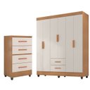 Ver imagem 1 de Kit Guarda-Roupa Casal 6 Portas com Cômoda 4 Gavetas Lisa Nature/Off White
