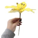 Ver imagem 4 de Kit 10 Flores Com Cabo Artificial Decoração De Natal Com Glitter 27cm